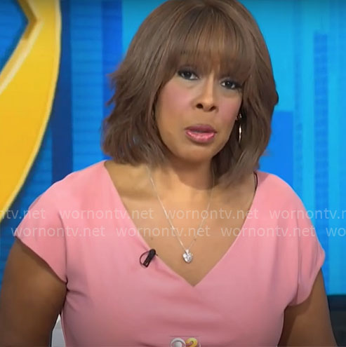 Gayle King's pink v-neck dress on CBS Mornings