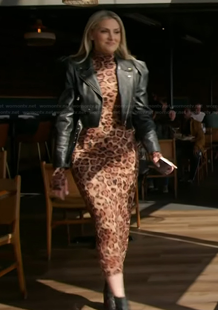 Gina's leopard print mesh dress and leather jacket on The Real Housewives of Orange County