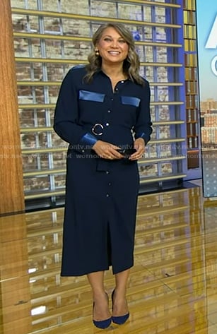 Ginger's navy belted shirtdress on Good Morning America
