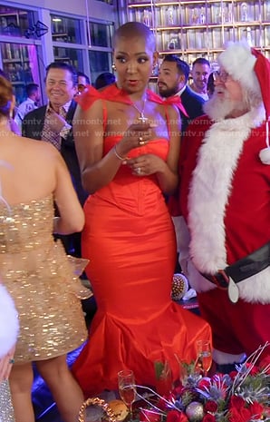 Guerdy's red corset and balloon hem skirt on The Real Housewives of Miami