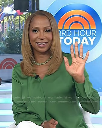 Holly Robinson Peete's green v-neck blouse on Today
