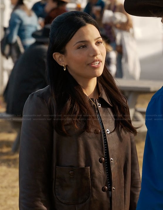 Jackie's brown leather jacket on My Life with the Walter Boys