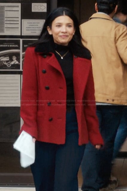 Jackie's red double breasted coat on My Life with the Walter Boys
