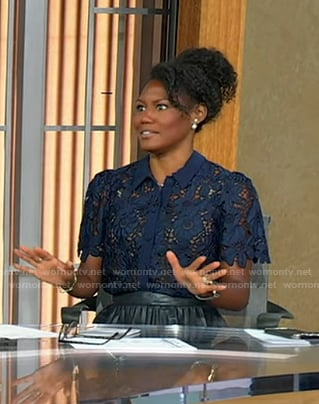 Janai's navy floral lace top on Good Morning America