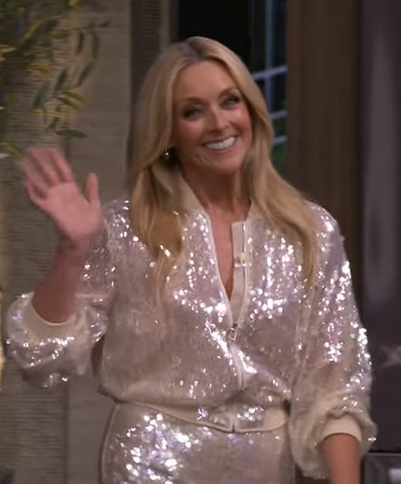 Jane Krakowski's sequin jacket and skirt on Live with Kelly and Mark