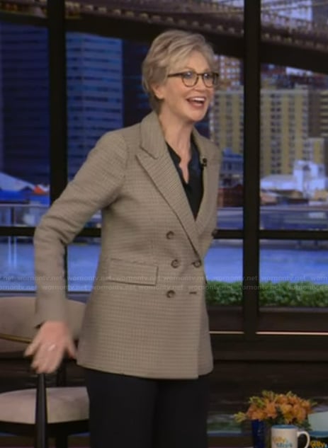 Jane Lynch's check print blazer on Live with Kelly and Mark