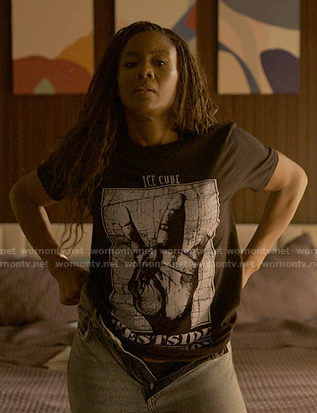 Jax's black Ice Cube print tee on Reasonable Doubt