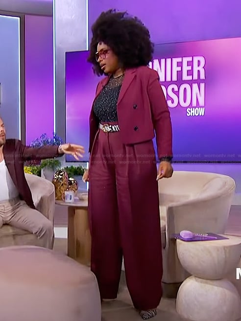 Jennifer's cropped burgundy blazer on The Jennifer Hudson Show