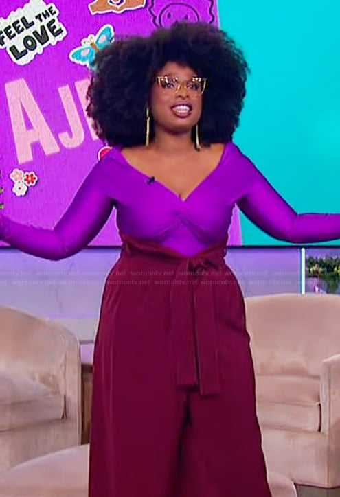 Jennifer's purple metallic twist front top on The Jennifer Hudson Show