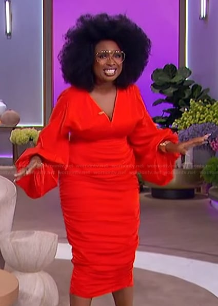 Jennifer's red puff sleeve dress on The Jennifer Hudson Show