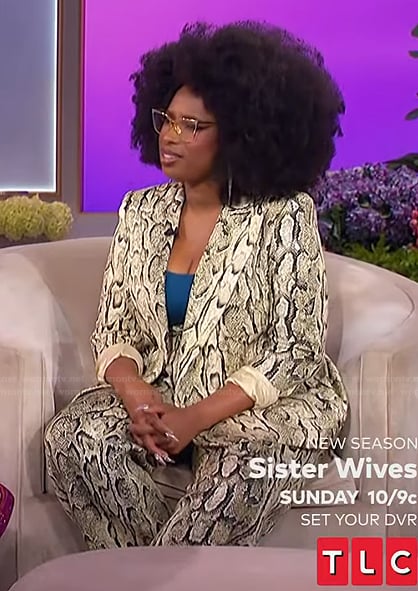 Jennifer's snake-skin print blazer and pants on The Jennifer Hudson Show