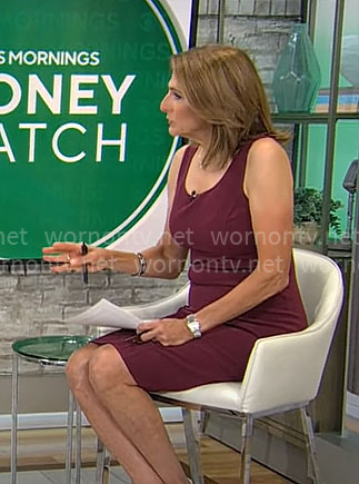 Jill Schlesinger's burgundy scoop neck dress on CBS Mornings