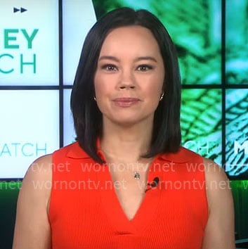 Jo Ling Kent's red sleeveless top on CBS Mornings