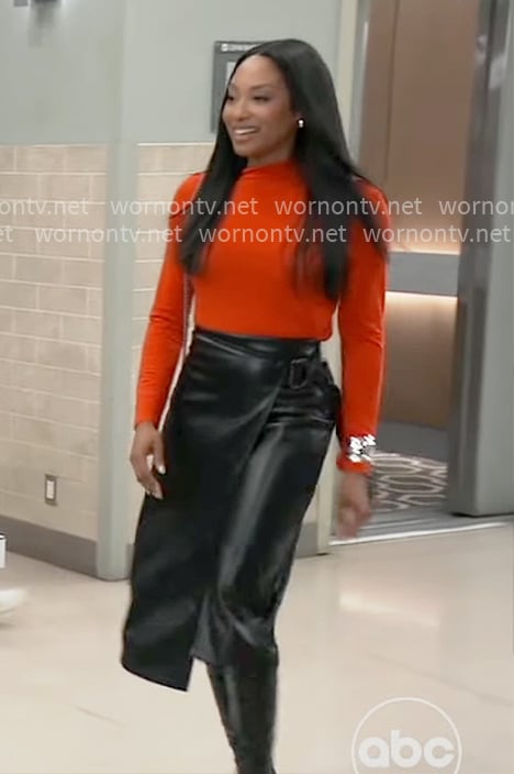Jordan's red long sleeved top and leather skirt on General Hospital