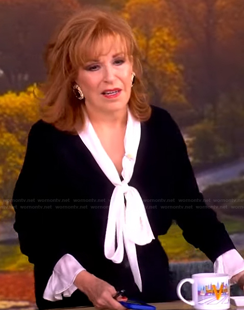 Joy's black contrast tie neck sweater on The View