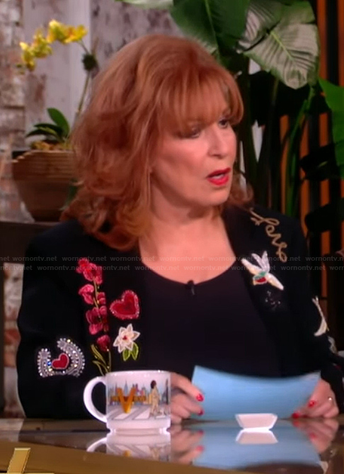 Joy's black embroidered blazer on The View