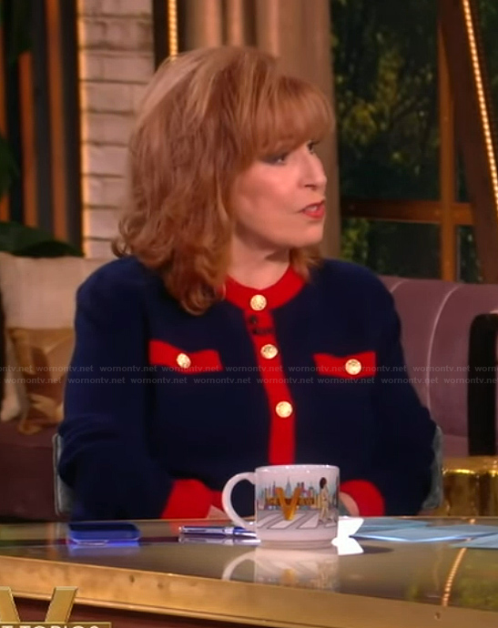 Joy's navy contrast cardigan on The View