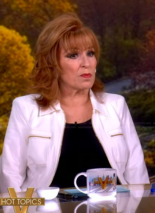 Joy's white shirt jacket with zip pockets on The View