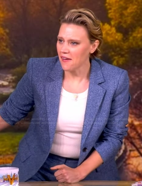 Kate McKinnon's blue tweed blazer and pants on The View