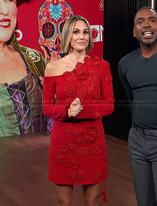 Keltie's red floral applique one shoulder mini dress on E! News
