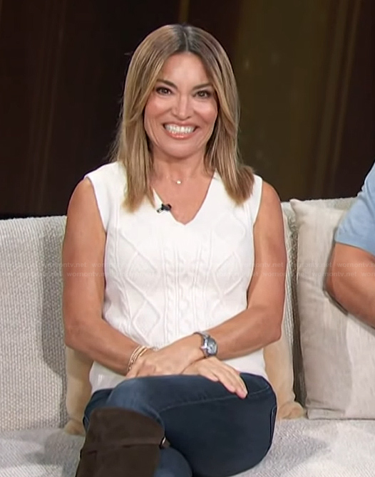 Kit's white cable-knit vest on Access Hollywood