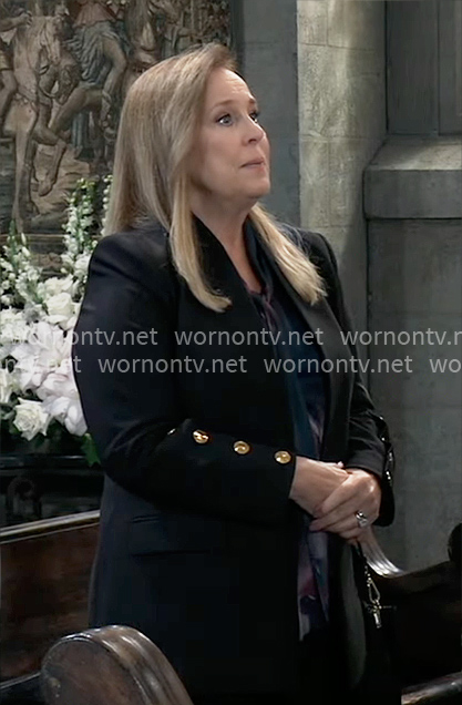 Laura's black blazer with buttoned sleeves on General Hospital