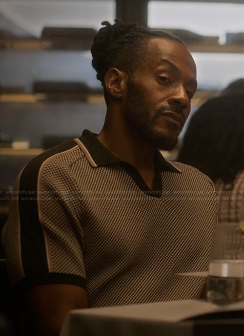 Lewis's geometric knit polo on Reasonable Doubt
