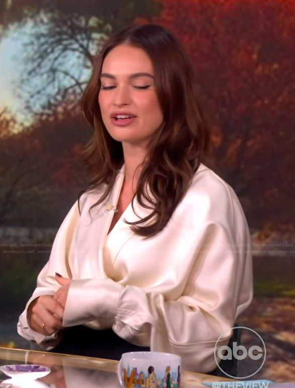 Lily James's satin wrap top on The View