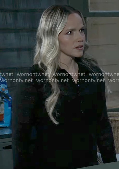 Lulu's black pointelle knit top on General Hospital