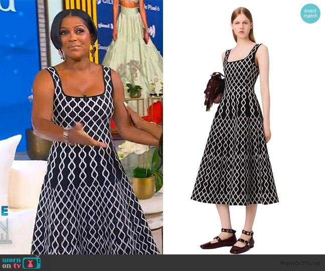 Tamron's black square neck midi dress on Tamron Hall Show