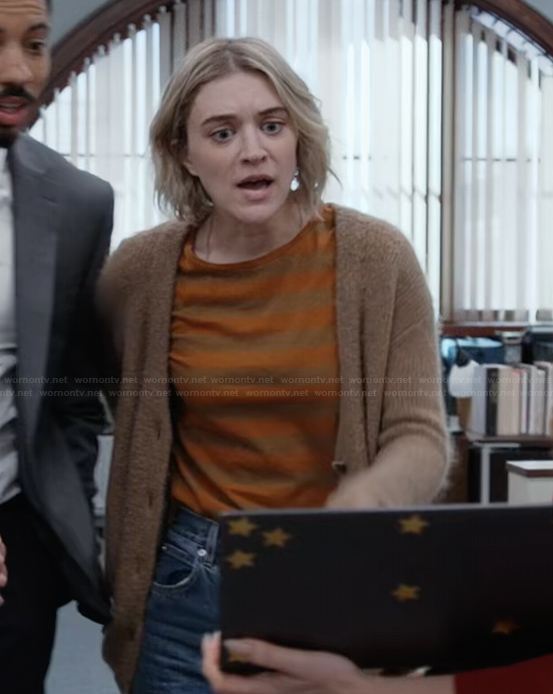 Mare's orange striped shirt on The Paper