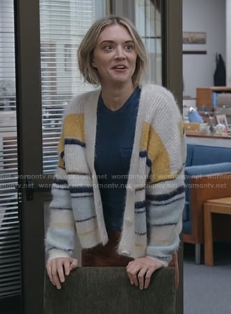 Mare's white stripe cardigan on The Paper