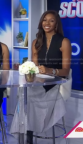 Maria Taylor's black and stripe asymmetric dress on Today