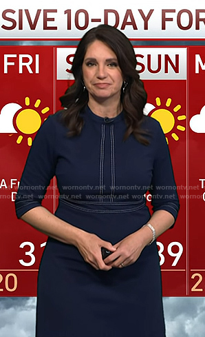 Maria's navy dress with white stitching on Today
