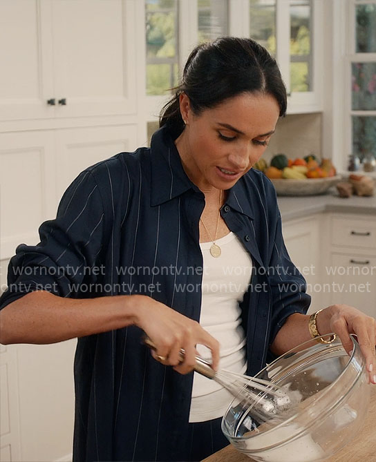 Meghan Markle's navy striped shirt on With Love Meghan