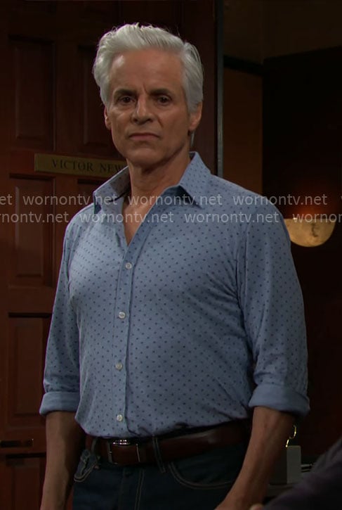Michael's blue dotted print shirt on The Young and the Restless