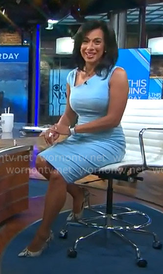 Michelle Miller's light blue asymmetric dress on CBS Mornings
