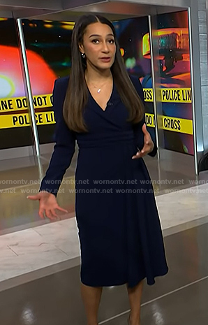 Morgan's navy collared wrap dress on NBC News Daily
