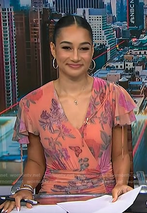 Morgan's pink floral gathered dress on NBC News Daily