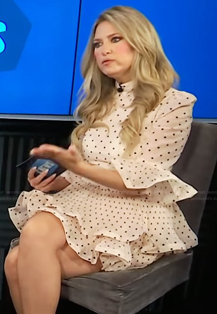 Nikki Novak's white polka print mini dress on E! News