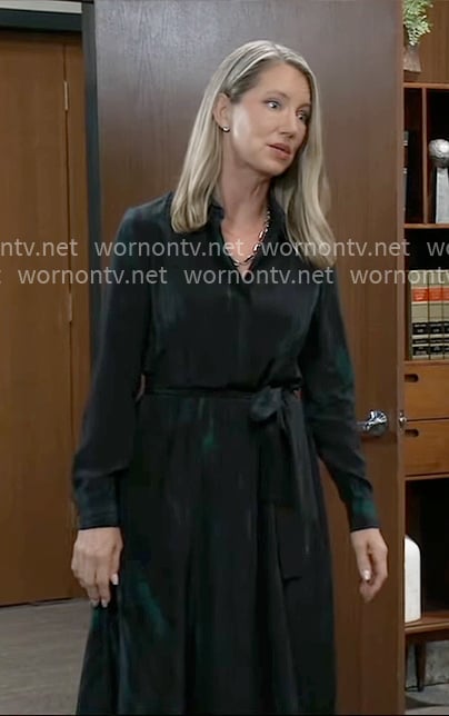 Nina's black and green printed shirtdress on General Hospital