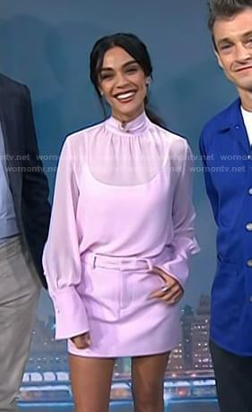 Odelya Halevi's pink sheer blouse and mini skirt on Today