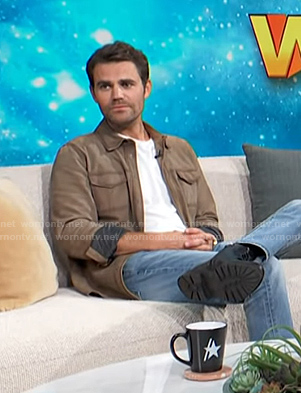Paul Wesley's brown suede shirt jacket on Access Hollywood