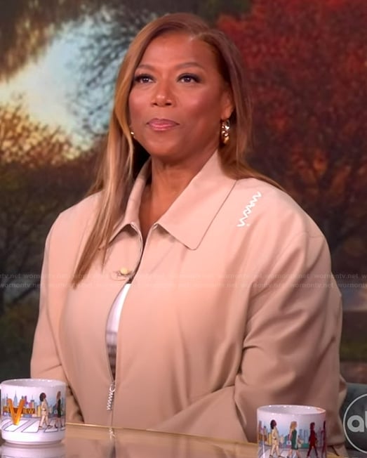 Queen Latifah's beige jacket and pants on The View
