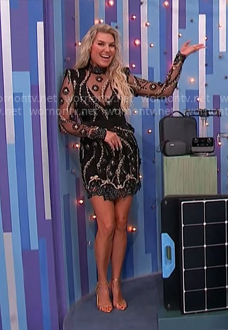 Rachel's black embellished mesh dress on The Price is Right