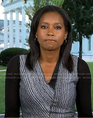 Rachel's black stripe wrap dress on Good Morning America