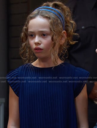 Rachel's navy pleated dress on Days of our Lives