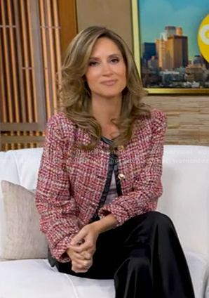 Rhiannon's red leather-trim tweed jacket on Good Morning America