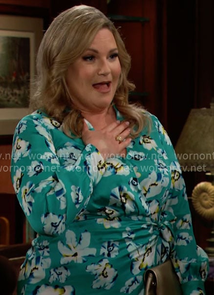 Ronna's green floral wrap dress on The Bold and the Beautiful