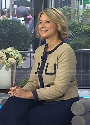 Samantha Brown's beige quilted jacket on Today